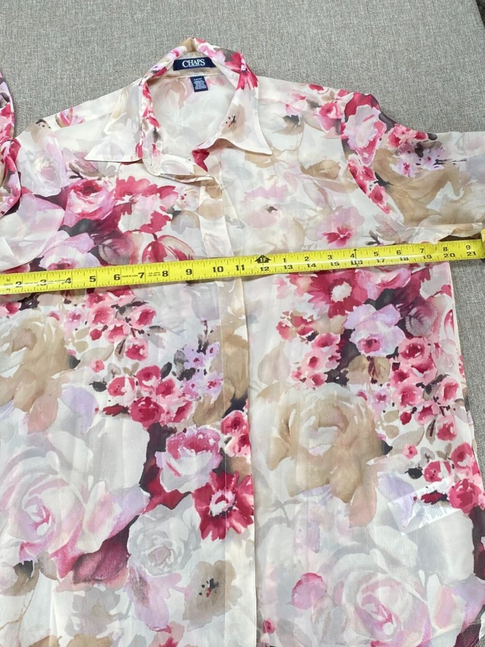 Chaps Button Up Blouse Top Women's Small Multicolor Floral Pleated Back - Picture 7 of 11